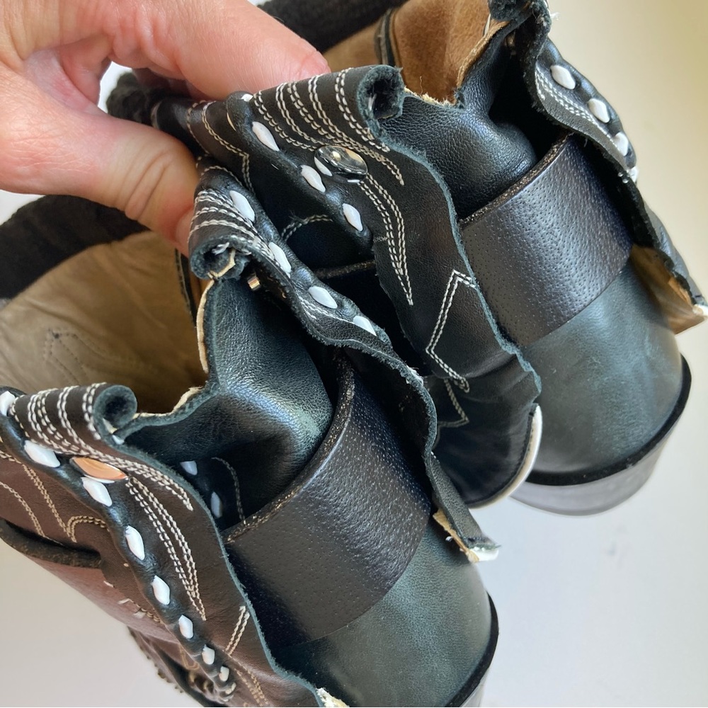 Canty Dan Post Black Leather & Textile Boho Short Ankle Western Cowboy Boots 7.5 - Picture 12 of 16